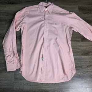 Ralph Lauren 15.5 M Button Down Shirt Mens Orange Excellent Striped Classic Fit